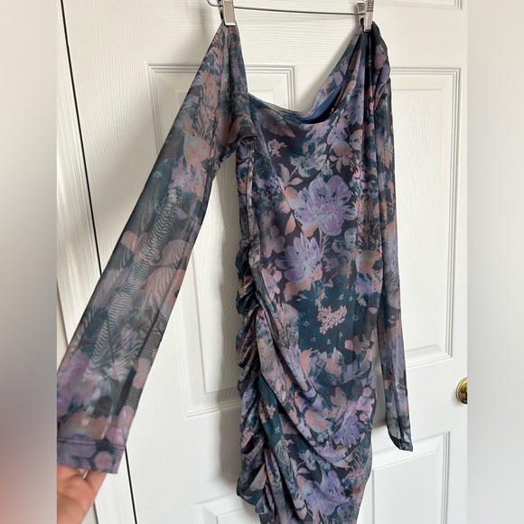 Free People Chloe One-Shoulder Net Ruched Dress medium - Picture 7 of 9